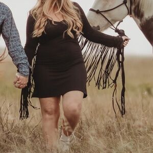 Idyll Wind Black Fringe dress sz L